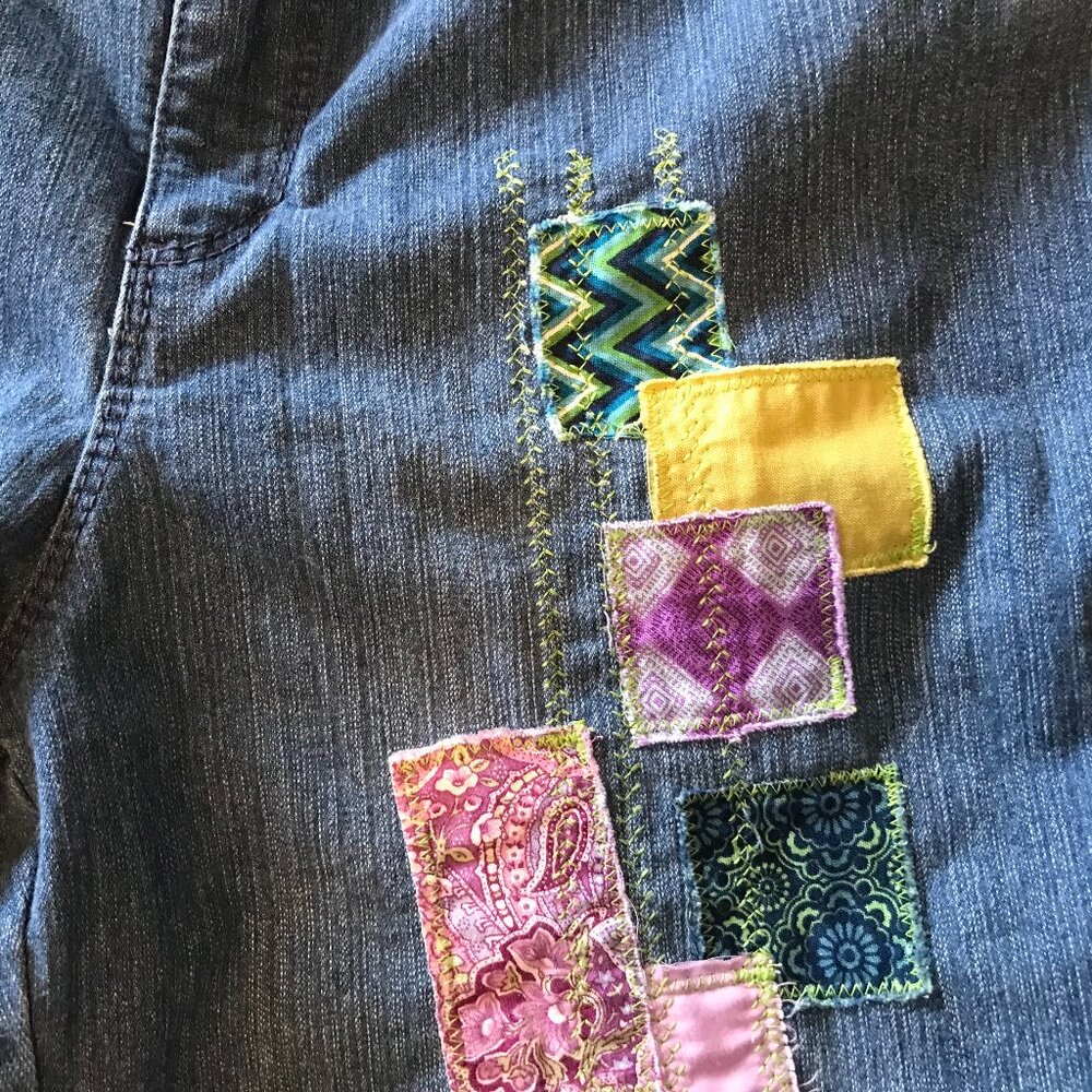 Patchwork Capri Cropped Jeans: Upcycled Vintage R… - image 3